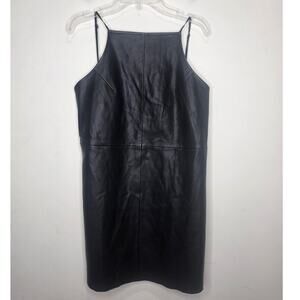 Urban Outfitters black pleather tank shift dress open back and pockets - small